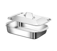 Teglia professionale in acciaio inox con coperchio, teglia resistente per pesce e carne, teglia da forno a ritenzione di calore, per cucinare a casa, grande vassoio da portata 40 x 28 cm (A)