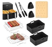 Teglia Riutilizzabile per Friggitrice ad Aria - Accessori Doppio Cestello in Silicone per Air Fryer, Forno, Microonde - Contenitori Senza BPA