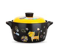 Teglia rotonda in ceramica, motivo cartone animato, piatto rotondo in ceramica nera, pentola per stufato in ceramica, pentole in argilla calde, pentola da cucina (2,8 l/4 l/4,3 l/7 l), nero, 2,8 l