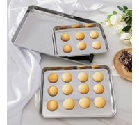 Navaris Teglie da Forno in Acciaio Inox - Set di 3 Teglie in 3 Misure - Set di Teglia Forno Rettangolare - Leccarda per Impanare e Infarinare - Placca da Forno