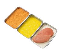 Navaris Teglie per impanatura in acciaio inox - Set 3x Tegliette da forno piccole 15x22x3cm impilabili - Vaschette per impanare infarinare alimenti