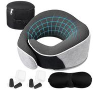 TEGOVE Cuscino da viaggio, Cuscino Collo Memory Foam,Cuscino per il Collo in Schiuma di Memoria per il viaggio,Con 1 maschera per gli occhi, 1 sacchetto di trasporto e 2 tappi per le orecchie doppi
