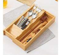 TEGOVE Portaposate per cassetti in bambù, inserto per cassetti, inserto per posate regolabile, larghezza da 14 cm a 24 cm, organizer da cucina in legno, portaposate, portaposate per cucchiaio