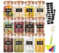 TEGOVE Set di 12 Barattoli Vetro con Coperchio in Bambù,430ml/ 750ml Barattoli Cucina con Coperchio di Bambù,Ermetici per Alimenti,Ideali per la Conservazione di Prodotti Secchi,Spezie,Tè,Noci ecc