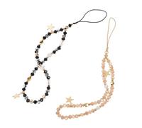 TEHAUX 2 Pezzi Braccialetti da Polso per Cellulare con Perline Antiscivolo e Ciondolo Cinque Stelle Portachiavi Elegante per Smartphone e Fotocamera Catena Protettiva per Telefono Donna