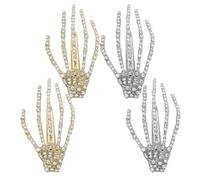 TEHAUX 4 Pezzi Mollette per Chioma Donna e Bambina Forma Mano Scheletro Halloween in Lega Argento Decorativa e Pratica per Feste e Parchi a Tema