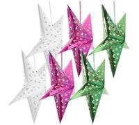 TEHAUX 6 Paralumi a Forma di Stella di Carta 3D Sospesi per Decorazioni Natalizie e Feste Lanterne a Forma di Stella Riutilizzabili e Resistenti Set Multicolore Verde Rosa e Bianco da