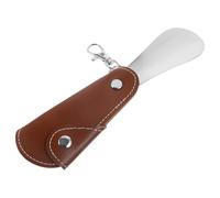 TEHAUX Calzascarpe in Metallo con Portachiavi Manico Corto Ergonomico Compatto per Anziani e Donne Incinte Strumento da Viaggio in Acciaio Inossidabile con Pelle Sintetica