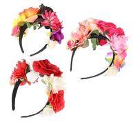 TEHAUX Cerchietti Floreali Gotici 3 Pezzi per Halloween e Feste Messicane, Fasce Chioma Rose Vintage in Colori Assortiti, Accessori Decorativi per Donna e Cosplay