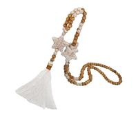 TEHAUX Collana Elegante da Donna Fatta a Mano Perline di Legno e Nappa Bianca, Collana Affascinante e Versatile Ciondolo a Stella a Cinque Punte, per Accessoriare Maglioni Autunnali