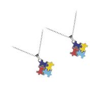 TEHAUX Collana Puzzle in Lega 2 Pezzi Lucida per Consapevolezza Autismo Compleanno Accessorio Unico
