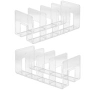 TEHAUX Fermalibri da Tavolo in Plastica Trasparente Set 2 Pezzi 4 Scomparti Organizer Multifunzione per Casa, Ufficio e Studio Stabile e Compatto per Scaffali e Librerie