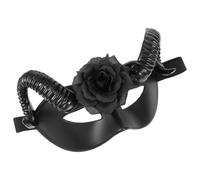 TEHAUX Maschera da Ballo in Plastica Nera Corna di Montone e Decorazioni Floreali, Design Unico Cinturino Regolabile per Mascherate e Feste di Halloween