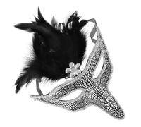 TEHAUX Maschera Veneziana Mezza Faccia con Piume e Cristalli | PVC Leggero, Design a Becco D’uccello, Stile Elegante per Feste, Teatro e Serate in Maschera