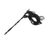 TEHAUX Maschera Veneziana Nera in Plastica con Pizzo Raffinato e Bastoncino Portatile per Donne, per Balli in Maschera e Feste di Carnevale