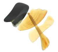 TEHAUX Massaggiatore Facciale in Corno di Bue Naturale 4 Pezzi con Bordi Lisci e Custodia a Sacchetto per Rilassamento e Meditazione Pratico da Trasportare Stili multipli
