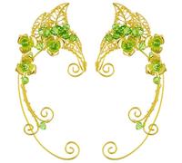 TEHAUX Orecchini a Polsino Ear Cuff da Donna Verde Vintage, Clip Auricolari Non Piercing per Feste, Cosplay e Matrimoni, Design Artigianale e Delicato, Set 1 Paio