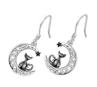 TEHAUX Orecchini Pendenti Argento a Forma di Gatto e Mezzaluna per Donna Chic in Lega, per Occasioni Speciali e Anniversari che Mettono in Risalto Fascino