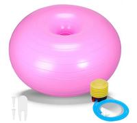 TEHAUX Palla da Ginnastica in Pvc Antiscoppio 50cm a Ciambella Rosa | Pompa ad Aria, Superficie Antiscivolo ad Alta Presa, per Yoga e Workout