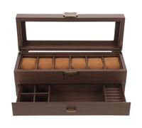 TEHAUX Scatola Porta Orologi a Doppio Strato e Organizer Gioielli Separato in Legno 6 Scomparti Compatta e Portatile, per Viaggi di Lavoro e Vacanze