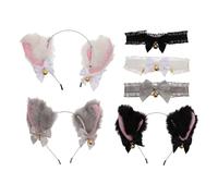 TEHAUX Set 3 Pezzi Accessori Costume da Gatto Fascia Chioma Orecchie e Collare Pizzo per Ragazze e Donne Copricapo Cosplay per Feste Carnevale e Mascherate