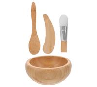TEHAUX Set 4 Pezzi Ciotola Maschera Viso in Legno Pennello, Spatola e Cucchiaio per Miscelazione Maschere Fai da Te, Accessori Leggeri per Skin Care e Cura della Pelle, per Stile Casuale