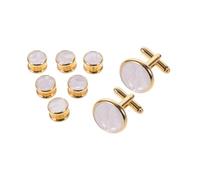 TEHAUX Set di Gemelli da Polso Rotondi da Uomo in Rame e Conchiglia Bianca, Accessorio Versatile e Stabile per Matrimoni e Riunioni di Lavoro, Stile Minimalista ed Elegante