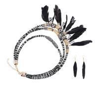 TEHAUX Set di Gioielli Donna in Lega Pendente Piuma e Frange Collana Multistrato Choker Elegante e Orecchini a Cerchio Neri Accessori Moda per Feste e Regali