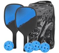 TEHAUX Set di Racchette da Pickleball 2 Racchette e 4 Palline, Manico Antiscivolo in Legno e ABS, Impugnatura Sostituibile, per Uso Outdoor per Adulti
