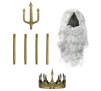 TEHAUX Set Tridente di Poseidone Dorato Corona Regale e Parrucca Finta, Accessori per Cosplay Halloween e Performance Scolastiche, Materiale Abs Modulari Comodi