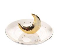 TEHAUX Vassoio Espositivo per Gioielli in Ceramica a Forma di Mezzaluna e Stelle Piatto Portaoggetti Decorativo Dorato per Uso in Camera da Letto e Set Fotografico