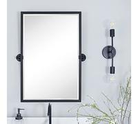 TEHOME 20x30 '' Pivot Inclinabile Bagno Vanty Specchio Rettangolo In Metallo Nero Con Cornice Smussato Specchio Da Parete