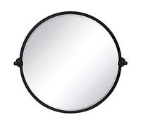 TEHOME 26'' Circle Pivot Specchio Bagno in Metallo Nero Opaco Telaio Rotondo Inclinabile Specchi Vanity Smussi per Parete