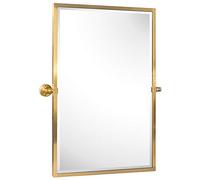 TEHOME Specchio da bagno rettangolare con cornice in metallo dorato spazzolato, 28,5 x 36 cm, inclinabile, smussato, specchio da bagno per parete