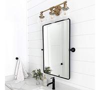 TEHOME Specchio girevole per bagno, 50 x 61 cm, nero opaco, inclinabile, smussato, rettangolare, con cornice in metallo, specchio cosmetico per parete, verticale