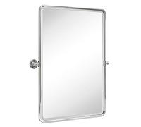 TEHOME Specchio rettangolare da bagno inclinabile con cornice in metallo cromato, 68 x 89 cm, specchio da bagno inclinabile smussato per parete