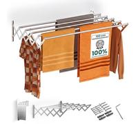 TEHORNEO Stendino da Parete 100 cm, Stendibiancheria da Parete in Acciaio Inossidabile, Stendino a Muro, Stendibiancheria a Scomparsa, Stendipanni da Muro Supporta 25 kg, 100% Acciaio Inossidabile