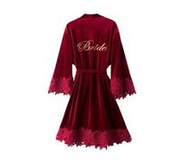 TEidea Accappatoio Donna Abito da Sposa Damigella d'Onore del Pizzo Dell'Accappatoio, Pigiama dell'Abbigliamento Domestico, Camicia da Notte delle Donne-Sposa - Borgogna-M