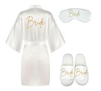 TEidea Accappatoio Donna Set da Festa da Sposa: Lussuoso Abito da Sposa da 3 Pc, Eyemask E Pantofole per Un Perfetto Giorno del Matrimonio-Set da Sposa-S