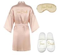 TEidea Accappatoio Donna Set da Festa da Sposa: Lussuoso Abito da Sposa da 3 Pc, Eyemask E Pantofole per Un Perfetto Giorno del Matrimonio-Set di Team Bride-M