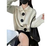 TEidea Cardigan Estivo Donna Cardigan da Donna Lavorato A Maglia Chic E Accogliente: Colletto Risvoltato, Bottoni Grandi E vestibilità Ampia per Un Look Invernale Elegante-Bianco-Taglia Unica