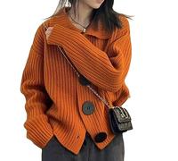 TEidea Cardigan Estivo Donna Cardigan da Donna Lavorato A Maglia Chic E Accogliente: Colletto Risvoltato, Bottoni Grandi E vestibilità Ampia per Un Look Invernale Elegante-Arancia-Taglia Unica