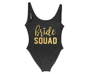 TEidea Costume da Bagno Bride & Bride Squad Bachelorette Party One Piece Swimsuit - Trendy Women's Swimwear per Una Festa di Nozze Indimenticabile-Black-D-M