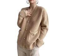 TEidea Donna Cardigan Cardigan A Maglia A V Sciolto Autunno E Inverno per Donne, Giacca da Maglione, Maglione A Maglia per Donne-Cachi-Taglia Unica