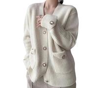 TEidea Donna Cardigan Cardigan A Maglia A V Sciolto Autunno E Inverno per Donne, Giacca da Maglione, Maglione A Maglia per Donne-Bianco-Taglia Unica