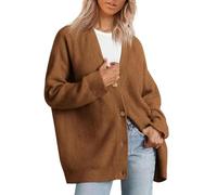 TEidea Donna Cardigan Maglione da Donna in Cotone A Maniche Lunghe A Maniche Lavorate Cardigan, in Forma Calda E Sciolta, S-3Xl-Marrone-Xxl