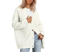 TEidea Donna Cardigan Maglione da Donna in Cotone A Maniche Lunghe A Maniche Lavorate Cardigan, in Forma Calda E Sciolta, S-3Xl-Bianco-3Xl