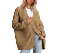 TEidea Donna Cardigan Maglione da Donna in Cotone A Maniche Lunghe A Maniche Lavorate Cardigan, in Forma Calda E Sciolta, S-3Xl-Cammello-3Xl