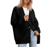 TEidea Donna Cardigan Maglione da Donna in Cotone A Maniche Lunghe A Maniche Lavorate Cardigan, in Forma Calda E Sciolta, S-3Xl-Nero-Xxl