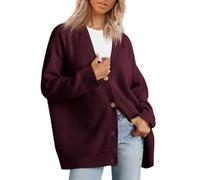 TEidea Donna Cardigan Maglione da Donna in Cotone A Maniche Lunghe A Maniche Lavorate Cardigan, in Forma Calda E Sciolta, S-3Xl-Vino Rosso-3Xl